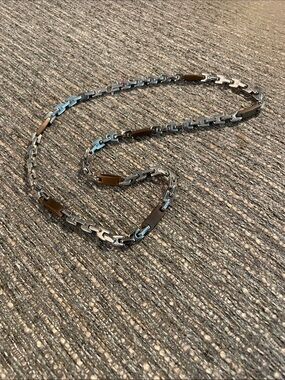 Two-Tone Stainless Steel Link Belt with Brown Accents